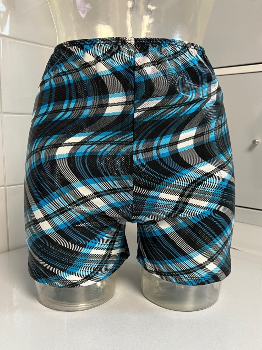 Groovy Glossy Plaid Spandex Dance Shorts XL NWOT